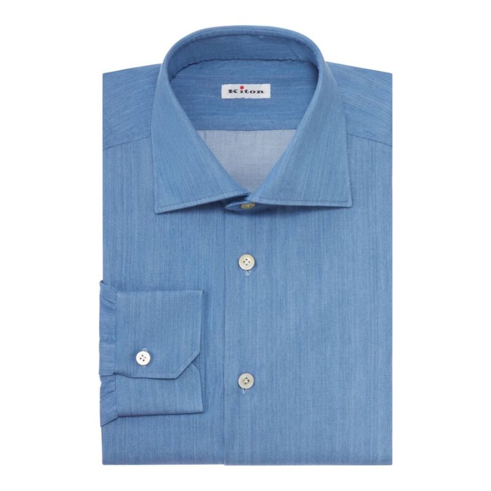 Kiton Men Classic Denim-Effect Cotton Shirt